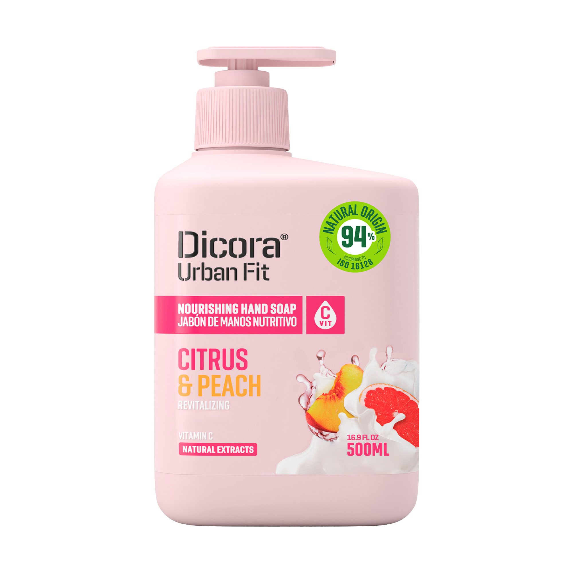 Живильне рідке мило для рук Dicora Urban Fit Цитрус та персик, з вітаміном С, 500 мл